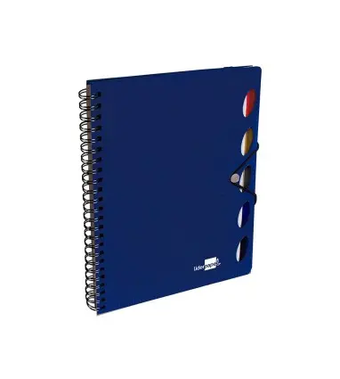 Cuaderno espiral liderpapel a5 micro executive tapa plastico 100h 80 gr cuadro 5mm 5 se paradores con gomilla azul.