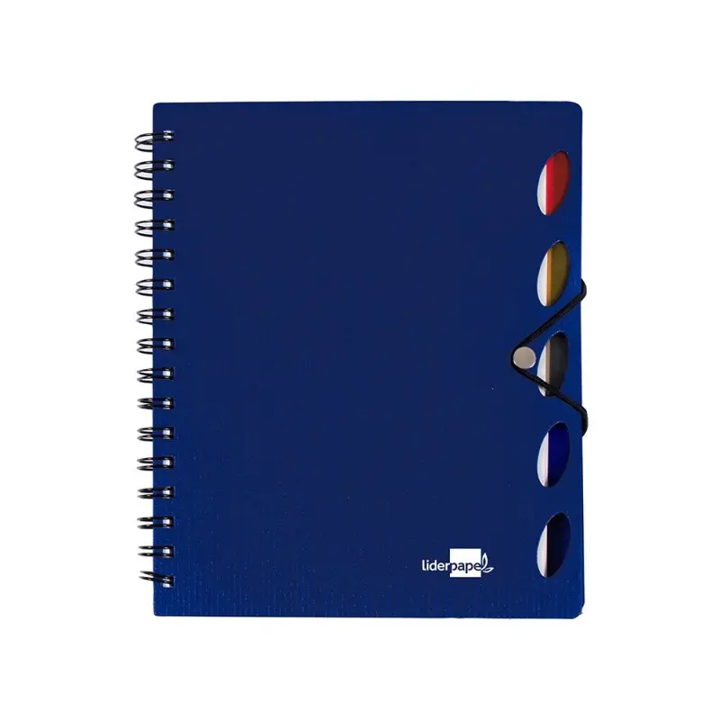 Cuaderno espiral liderpapel a5 micro executive tapa plastico 100h 80 gr cuadro 5mm 5 se paradores con gomilla azul.