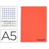 Cuaderno espiral liderpapel a5 micro wonder tapa plastico 120h 90g cuadro 5mm 5 bandas 6 taladros color rojo