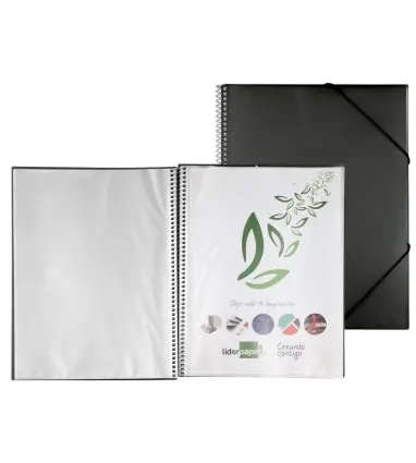 Carpeta liderpapel escaparate con espiral 80 fundas polipropileno din a4 negro