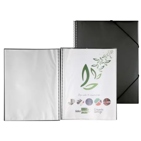 Carpeta liderpapel escaparate con espiral 80 fundas polipropileno din a4 negro