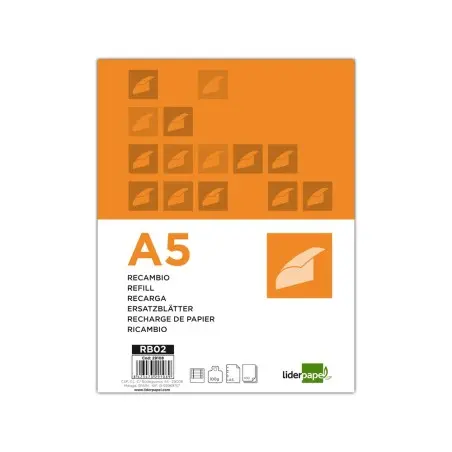 Recambio liderpapel a5 100 hojas 100g/m2 horizontal con margen 6 taladros