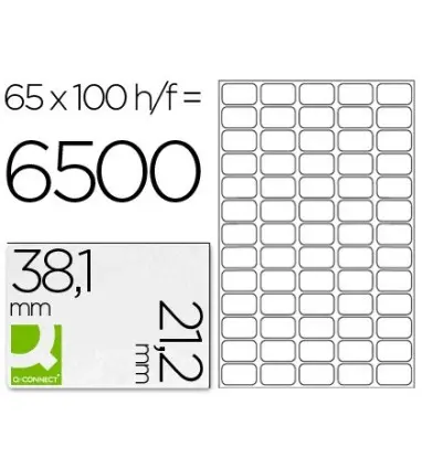 Etiqueta adhesiva q-connect kf15386 tamaño 38,1x21,2 mm fotocopiadora laser ink-jet caja con 100 hojas din a4