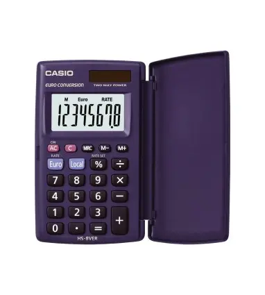 Calculadora casio hs-8ver bolsillo 8 digitos conversion moneda con tapa color azul