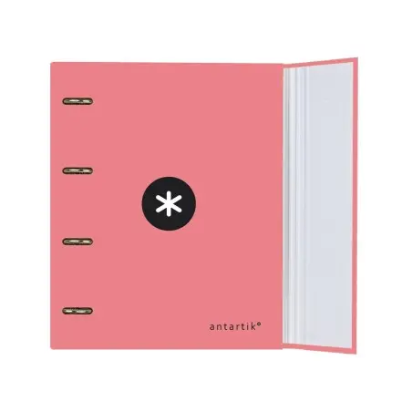 Carpeta con recambio y solapa liderpapel antartik a4 cuadro 5mm forrada 4 anillas redondas 40mm color coral