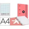 Carpeta con recambio y solapa liderpapel antartik a4 cuadro 5mm forrada 4 anillas redondas 40mm color coral
