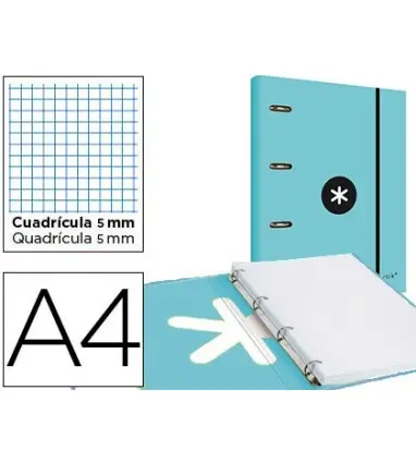 Carpeta con recambio y solapa liderpapel antartik a4 cuadro 5mm forrada 4 anillas redondas 40mm color menta