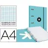 Carpeta con recambio y solapa liderpapel antartik a4 cuadro 5mm forrada 4 anillas redondas 40mm color menta