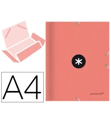 Carpeta liderpapel antartik gomas a4 3 solapas carton forrado color coral