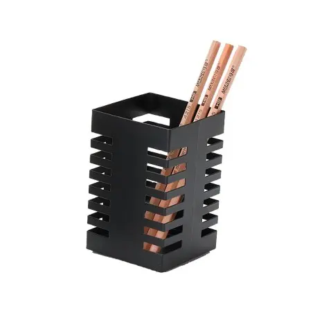 Cubilete portalapices q-connect metal cuadrado negro diametro 72 mm altura 108 mm