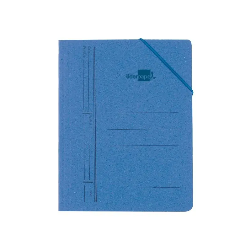 Carpeta liderpapel gomas cuarto 3 solapas carton pintado azul.