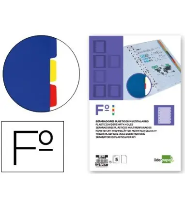 Separador liderpapel plastico juego de 5 separadores folio 16 taladros