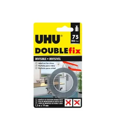 Cinta adhesiva uhu doublefix invisible doble cara extra fuerte 1,5 mt x 19 mm