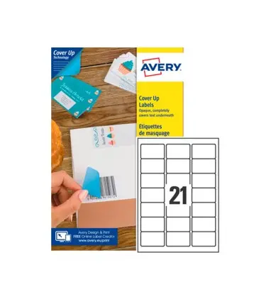 Etiqueta adhesiva cubriente avery permanente para impresora laser blanca 63,5x 38,1 mm caja de 525 unidades