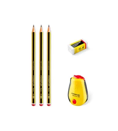 Lapices de grafito staedtler noris n.2 hb blister promocional 120 anivers de 3 uds + afilalapiz con deposito