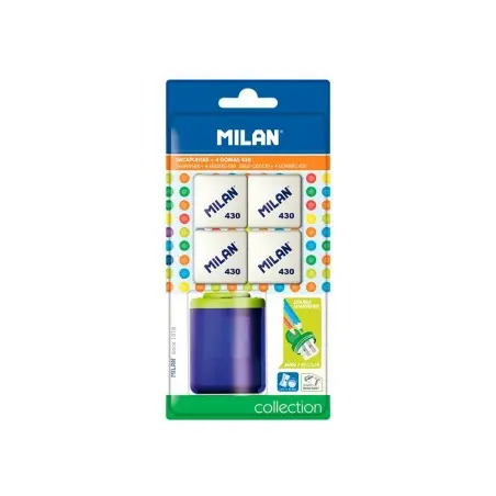 Sacapuntas milan collection plastico 2 usos + 4 gomas 430