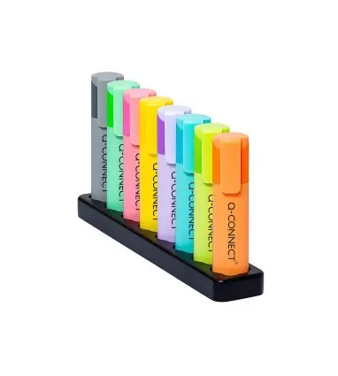 Rotulador q-connect fluorescente pastel punta biselada estuche de sobremesa 8 colores surtidos