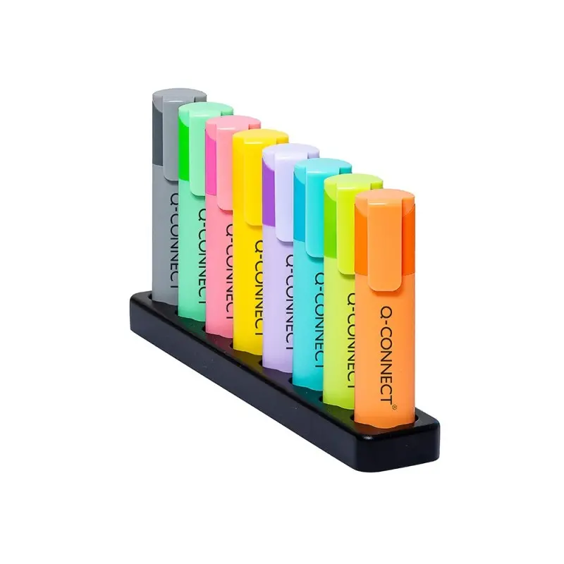 Rotulador q-connect fluorescente pastel punta biselada estuche de sobremesa 8 colores surtidos