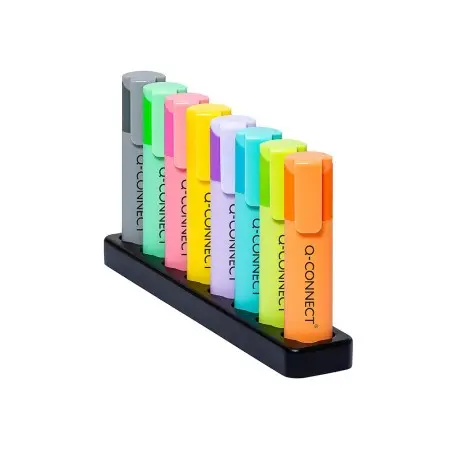 Rotulador q-connect fluorescente pastel punta biselada estuche de sobremesa 8 colores surtidos