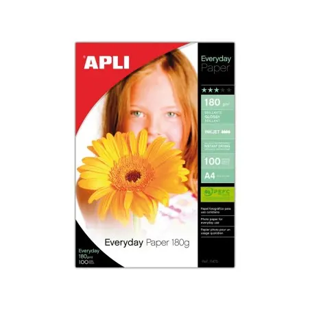 Papel fotografico apli glossy din a4 pack 100 hojas de 180 grs