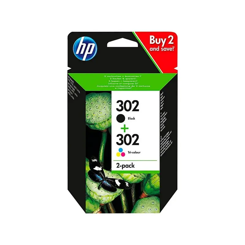 Ink-jet hp 302 deskjet 11xx / 21xx / 36xx envy 45xx / officejet 38xx / 46xx / 52xx pack multicolor negro
