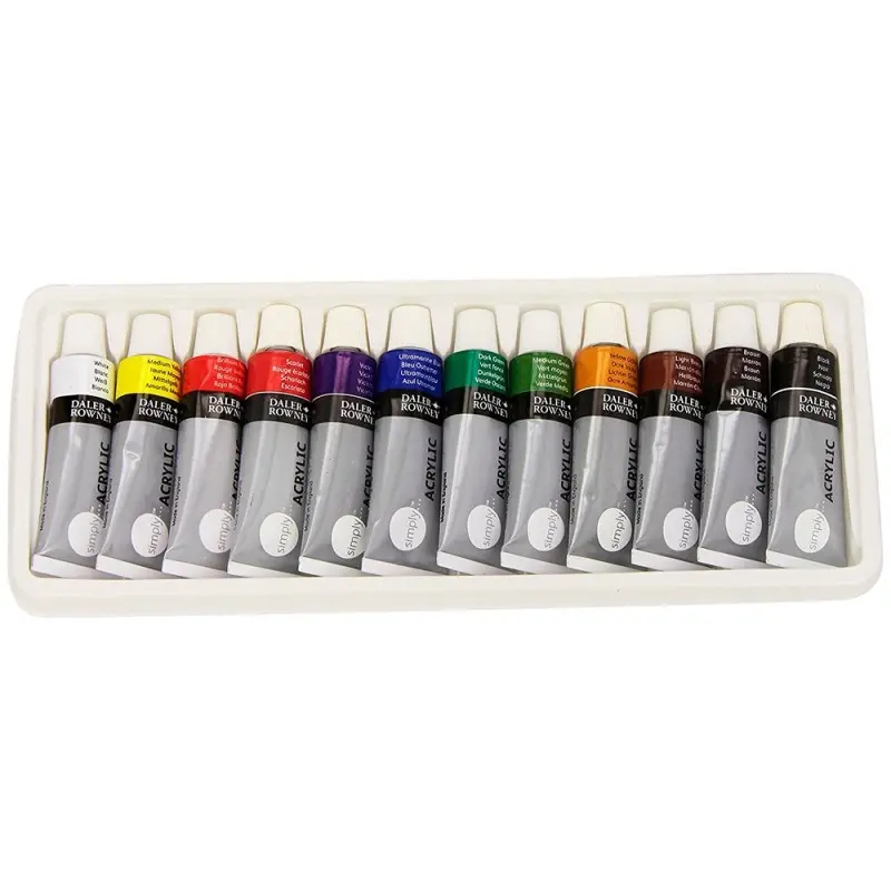 Pintura acrilica daler rowney simply caja de 12 colores surtidos tubo de 12 ml