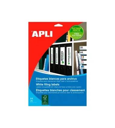 Etiqueta adhesiva apli 1233 tamaño 190x61 mm para fotocopiadora laser ink-jet caja 25 hojas con 100
