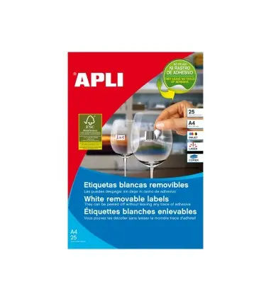 Etiqueta adhesivas apli 10197 tamaño 17,8x10 mm removible para fotocopiadora laser ink-jet caja 25 hojas con