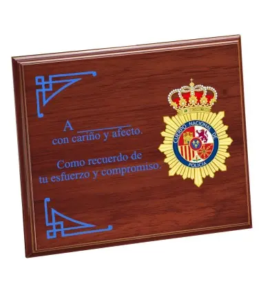 Placa Conmemorativa madera (210x165mm) Personalizable Policía Nacional grabada a color
