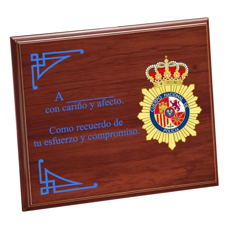 Placa Conmemorativa madera (210x165mm) Personalizable Policía Nacional grabada a color