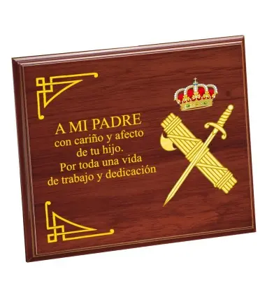 Placa Conmemorativa madera (210x165mm) Personalizable A Mi Padre Guardia Civil grabada a color