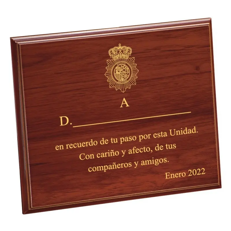 Placa Conmemorativa madera (290 X 230mm) Personalizada a laser Policia Nacional
