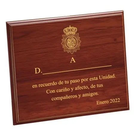 Placa Conmemorativa madera (290 X 230mm) Personalizada a laser Policia Nacional
