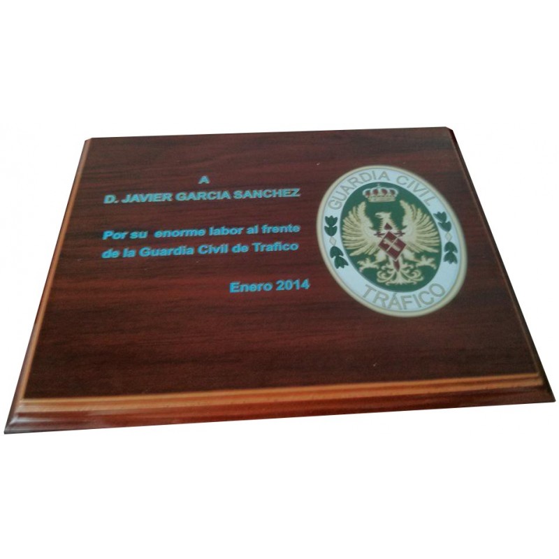 Placa Conmemorativa madera (210x165mm) Personalizable Guardia Civil de Trafico grabada a color