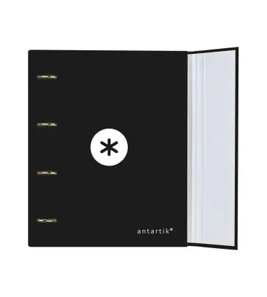 Carpeta con recambio y solapa liderpapel antartik a4 cuadro 5 mm forrada 4 anillas redondas 40mm color negra