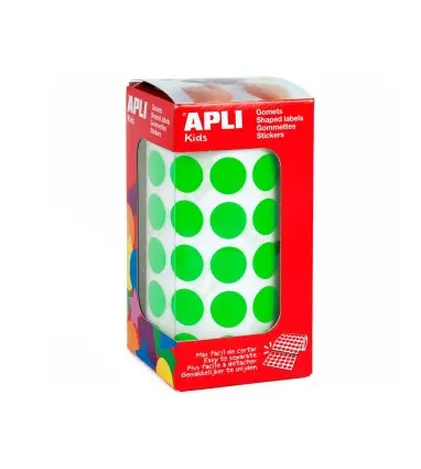 Gomets autoadhesivos circulares 15 mm verde en rollo con 2832 unidades