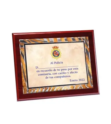 Placa madera con chapa Color sublimable (245x195mm) Totalmente Personalizable Policia Nacional