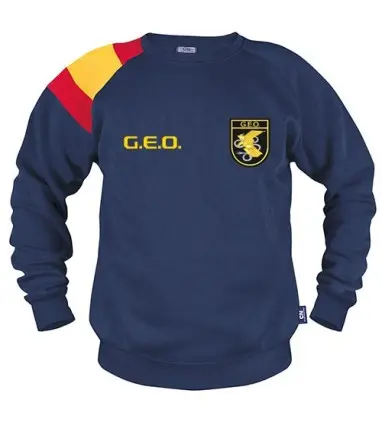 SUDADERA Bandera España en Hombro Azul Marino con escudo y Texto de GEO