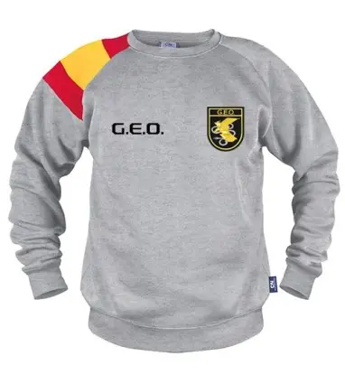 SUDADERA Bandera España en Hombro Gris con escudo y Texto de GEO