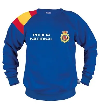SUDADERA Bandera España en Hombro Azul con escudo y Texto de la Policia Nacional