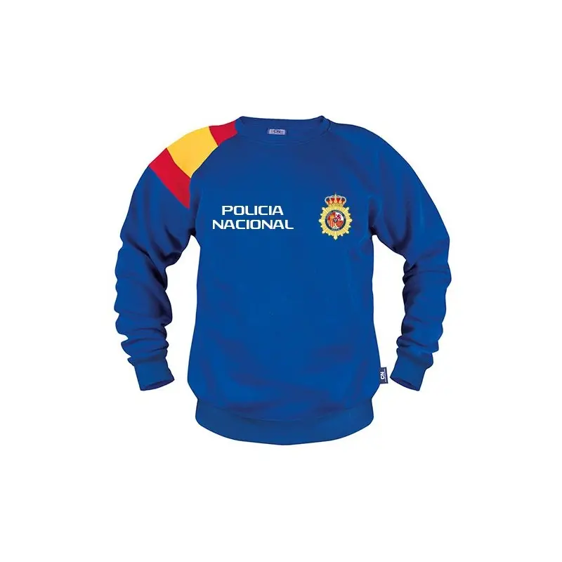 SUDADERA Bandera España en Hombro Azul con escudo y Texto de la Policia Nacional