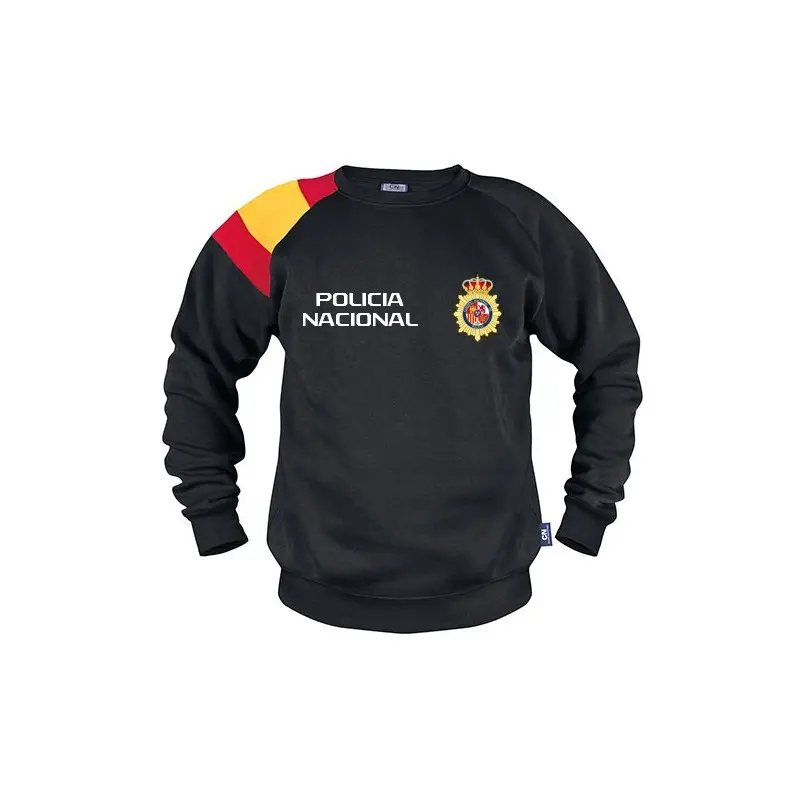 SUDADERA Bandera España en Hombro Negra con escudo y Texto de la Policia Nacional