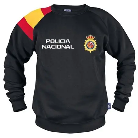 SUDADERA Bandera España en Hombro Negra con escudo y Texto de la Policia Nacional