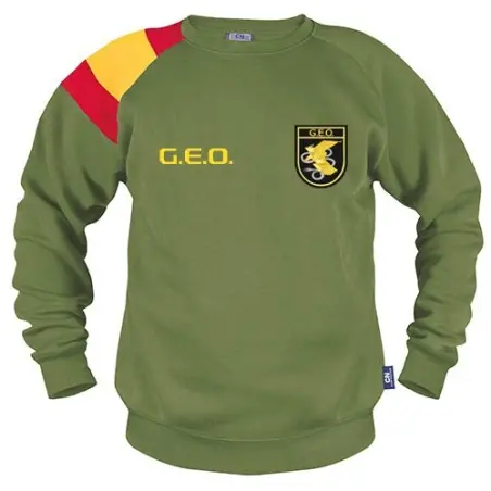 SUDADERA Bandera España en Hombro verde con escudo y Texto de GEO