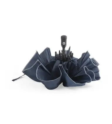 PARAGUAS plegable NEREUS de RPET con banda reflectante y sistema antiviento