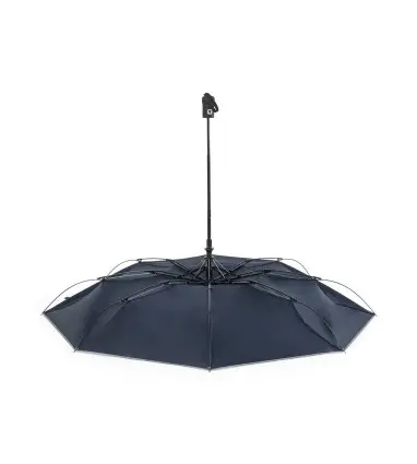 PARAGUAS plegable NEREUS de RPET con banda reflectante y sistema antiviento