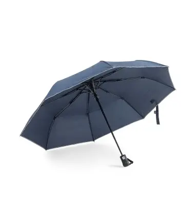 PARAGUAS plegable NEREUS de RPET con banda reflectante y sistema antiviento