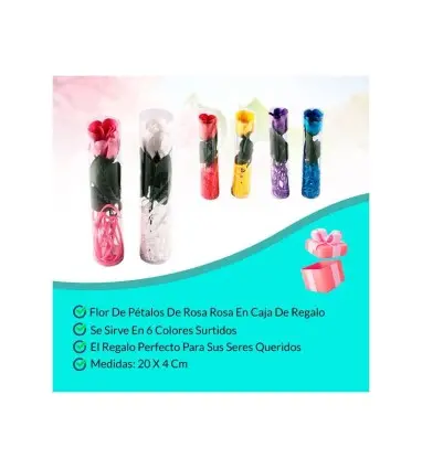 FLOR ROSA DE PETALOS DE JABON EN CAJA DE REGALO DECORADA