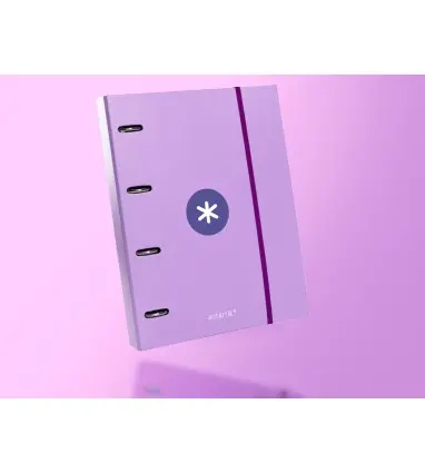 Carpeta con recambio y solapa liderpapel antartik a4 cuadro 5mm forrada 4 anillas redondas 40mm color lavanda