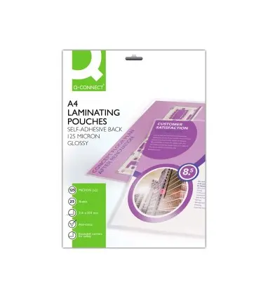 Bolsa de plastificar q-connect 303 x 216 mm 125 mc din a4 autoadhesivas caja de 25 unidades